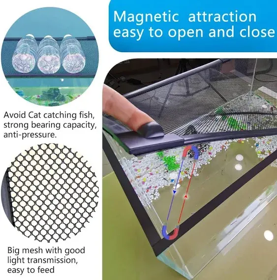 DIY Magnetic Fish Tank lid Cover Protective net 37''X18'' Keep Fish from Jumping Out Prevent Fish, Reptiles, Turtles, etc., from Escaping…