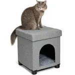 BIRDROCK HOME Pet House Ottoman - Cube - Cat or Dog Furniture Bed - Footstool - Extra Seat - Cozy Condo Cave - Grey (Standard)