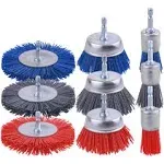 9 Pack Nylon Filament Abrasive Wire Brush Wheel Cup Brush Set With 1/4 Inch Hex 