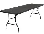 COSCO Deluxe 8&#039; x 30&#039;&#039; Fold-in-Half Blow Molded Folding Table in Black