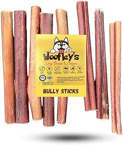 Woofley's 6" Mixed Thickness Buffalo Bully Sticks - (8 oz) -Bully Sticks for Dogs - Long Lasting Bully Stick Dog Chews