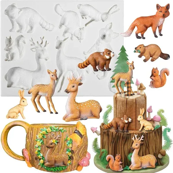 Funshowcase Woodland Animal Fondant Silicone Mold 7-Shape 1-3.3inch