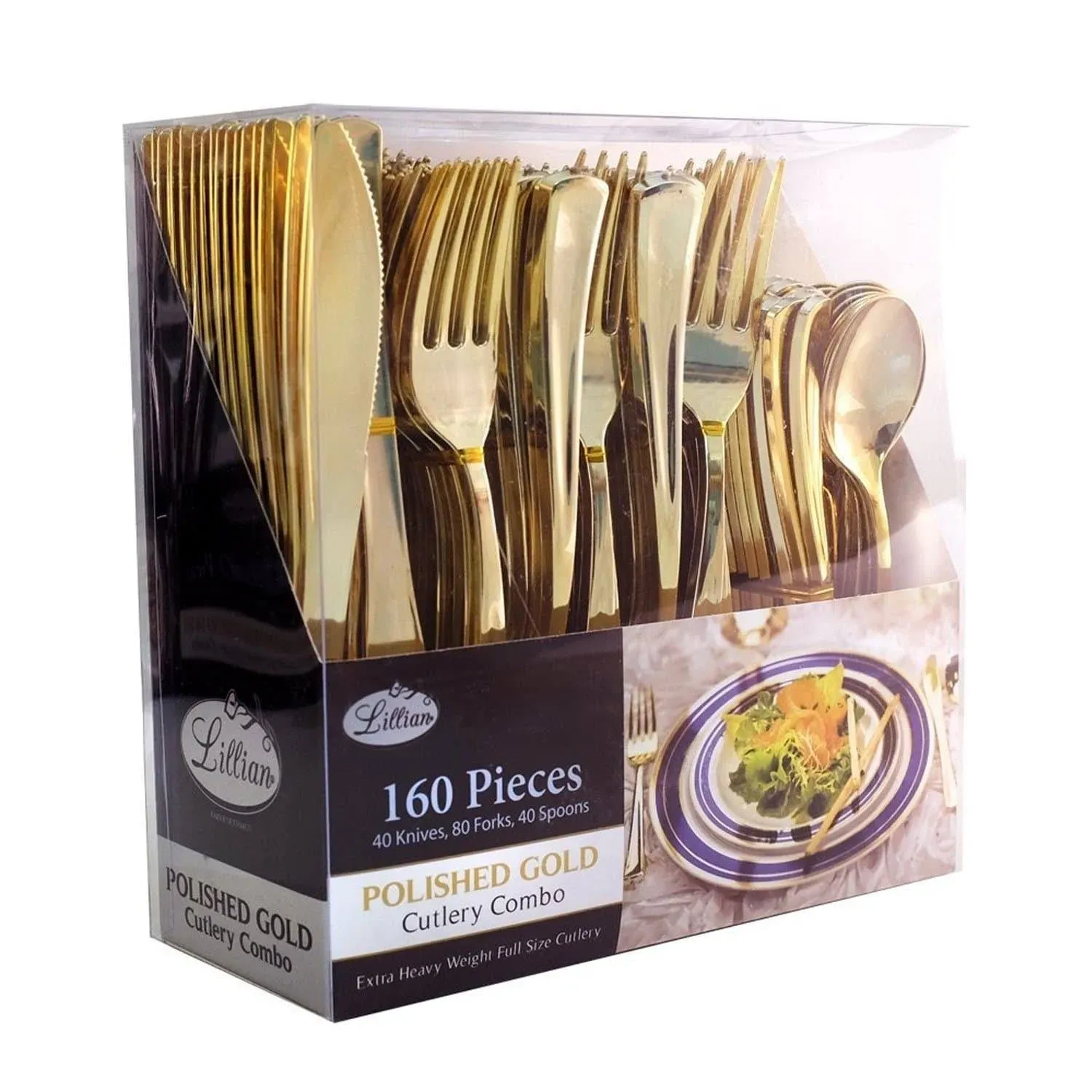 160 Pack Gold Plastic Cutlery Disposable Silverware 80 Forks 40 Knives 40 Spoons