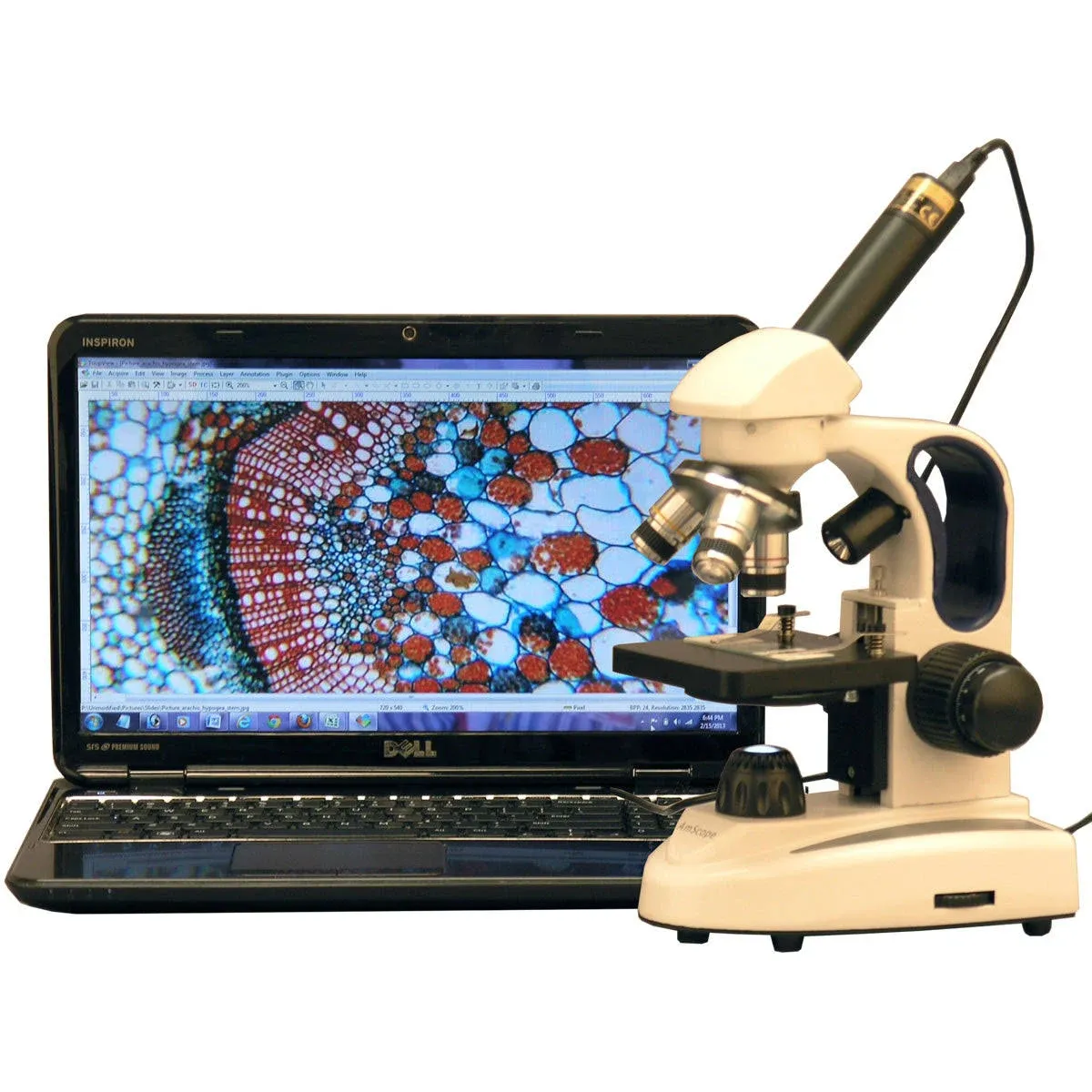 AmScope 40X-1000X Cordless LED Compound Microscope with 1.3MP Camera