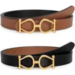 WERFORU Women Reversible Leather Belt, Two-in-One Ladies Gold Buckle Leather Bel