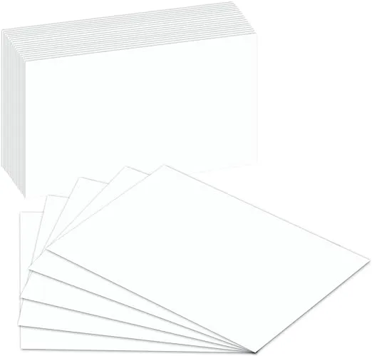 Blank White Index Flash Note Cards, 80lb Cover Stock, 3 x 5, 100 Per Pack