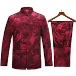 wecotton Tang Suit Men Hanfu Chinese Traditional Clothes Kung Fu Shirt Uniform Long Sleeved Coat Tops and Pants