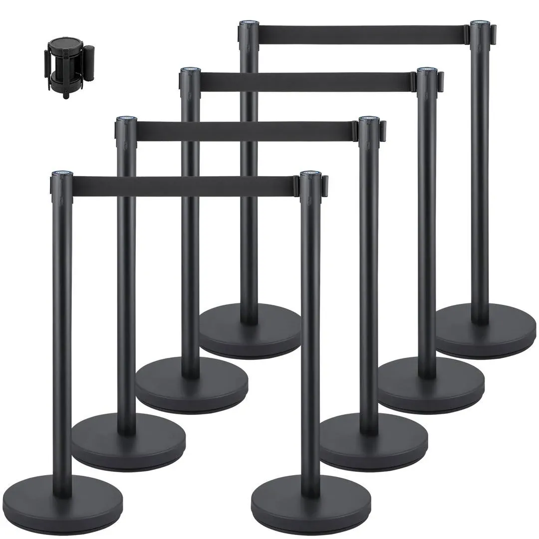 VEVOR Crowd Control Stanchion Stanchion Set 8 Pieces with 6.6 ft/2 m Black Belt