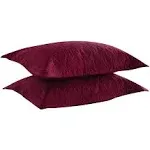 MarCielo 2-Piece Embroidered Pillow Shams, King Decorative Microfiber Pillow Shams Set, King Size Burgundy