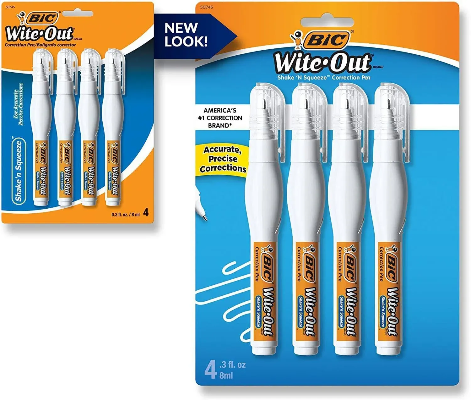 Bic Wite-Out Shake 'n Squeeze Correction Pen, 8 mL, White, 4 Count (WOSQPP418), 2 Pack