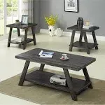 Roundhill Furniture Athens Contemporary 3-Piece Wood Shelf Coffee Table Set