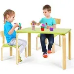 Costzon Kids Table and Chair Set, Wood Table and Chairs for Toddlers Reading, 3 Piece Furniture, Green