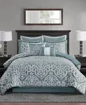 Madison Park Odette Queen Aqua/Silver 8 Piece Jacquard Comforter Set