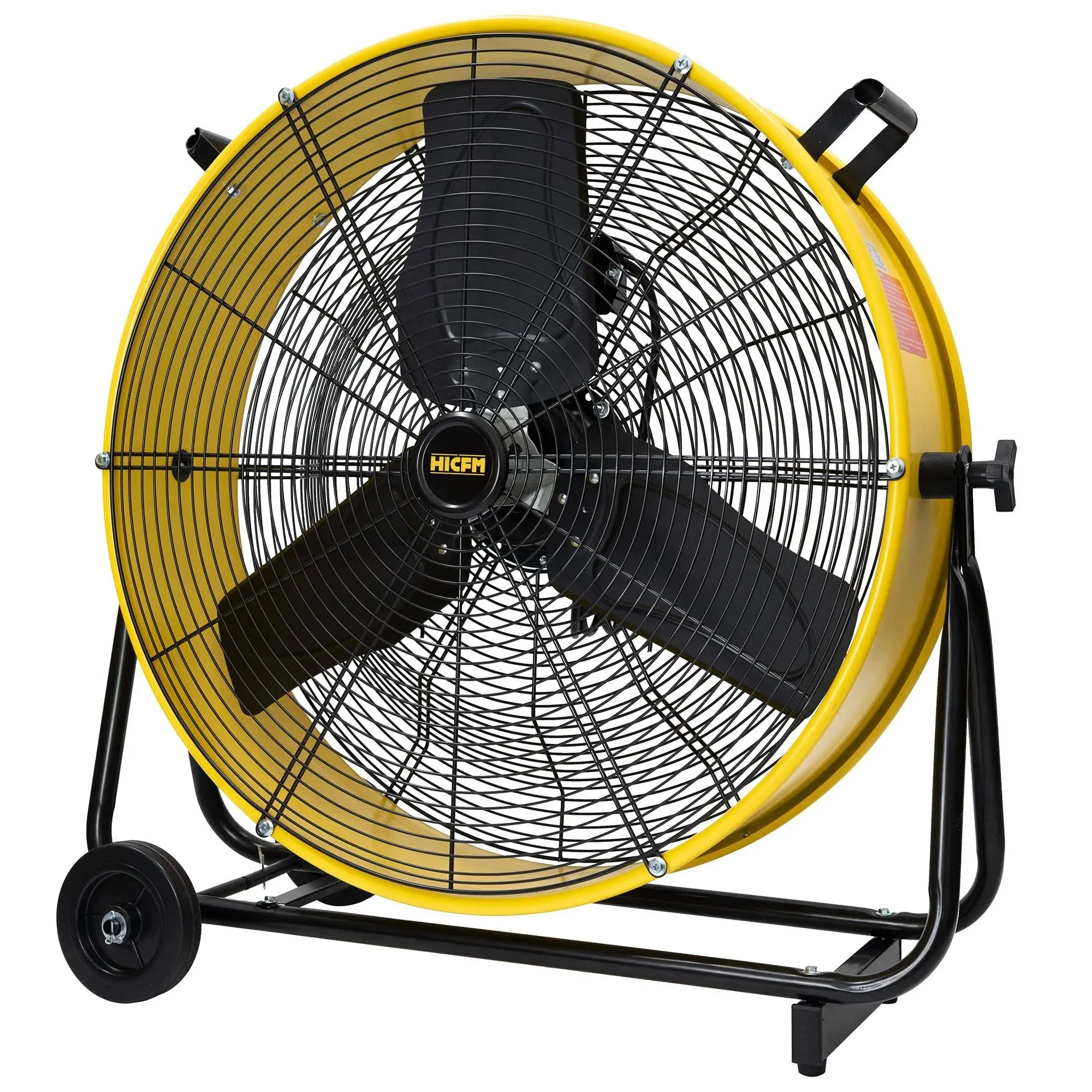 24 inch Enclosed Motor Drum Fan with TEAO Sealed Powerful 1/3HP Motor, 9 Feet Cord, 9200 CFM 2-Speeds High Velocity, safety yellow Shop Fan, 180 Degree Tilting, Move Much Air, UL Approved