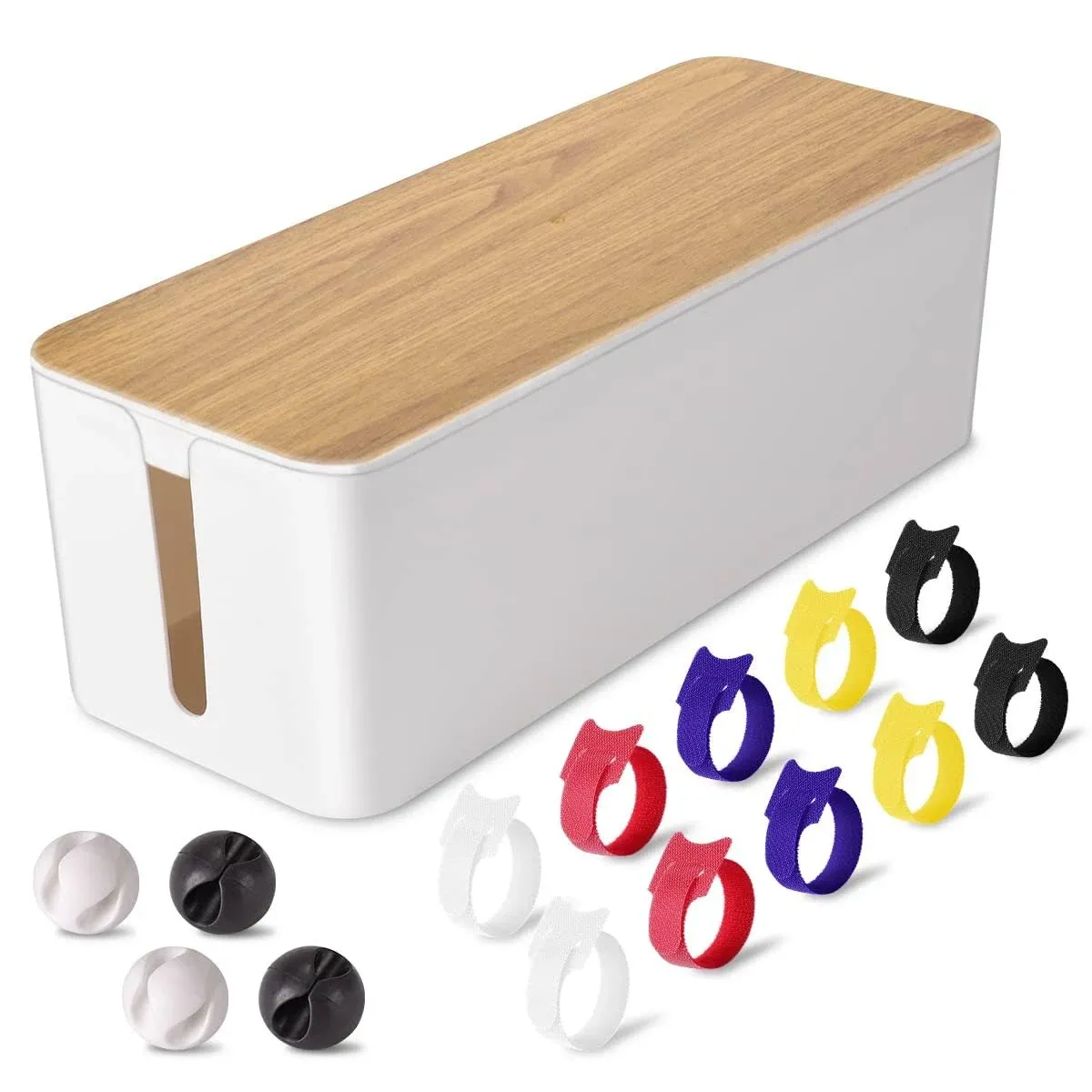 Cable Management Box Large - Wooden Grain Cable Organizer Box to Hide Wires&amp;P...