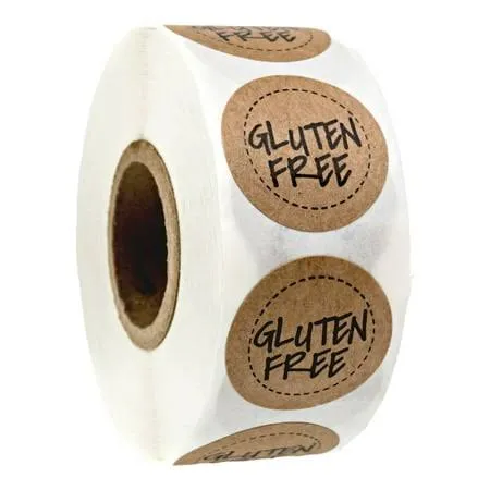 Gluten Free Kraft Stickers / 500 Brown Kraft Circle Labels Per Roll / 1&quot; Round Food Labels Labels / Food Allergy Sticker Seals / Made in USA