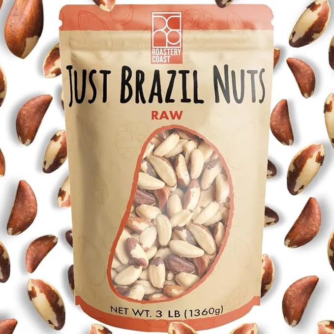 Roastery Coast - Whole Raw Brazil Nuts | Selenium | Bulk Raw Nuts (3 LB/1.3 kg) | Unsalted | Non-GMO | Certified Gluten Free | Kosher Certified | Brazilian nuts | Amazonian food