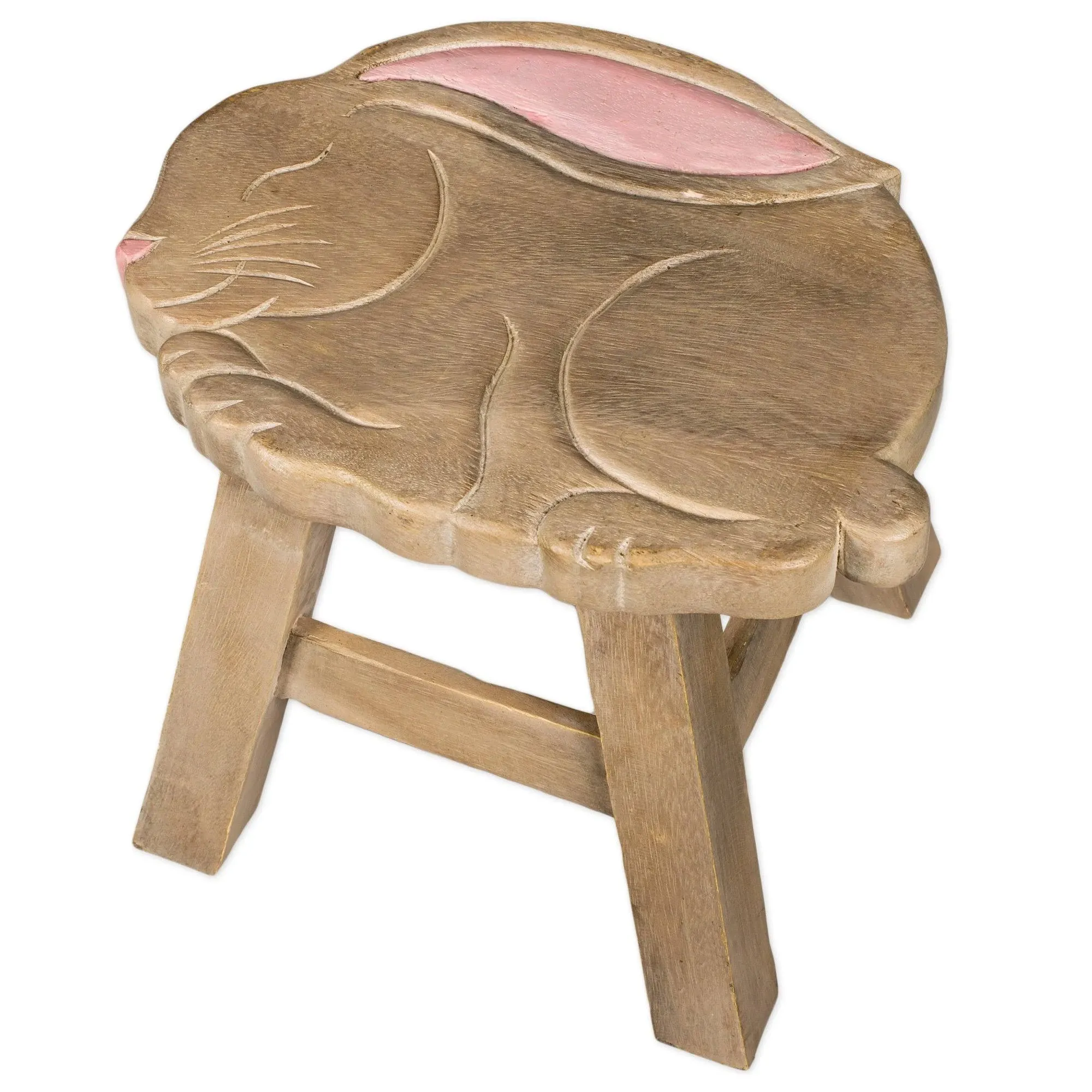 Bunny Rabbit Handcrafted Wood Stool Footstool