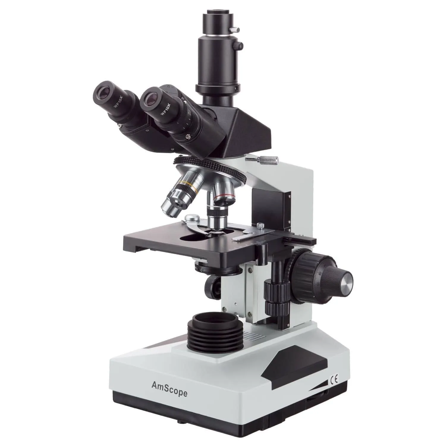 AmScope T490 Series Simul-Focal Biological Trinocular Compound Microscope with LED, 3D Mechanical Stage and Optional Digital Microscope