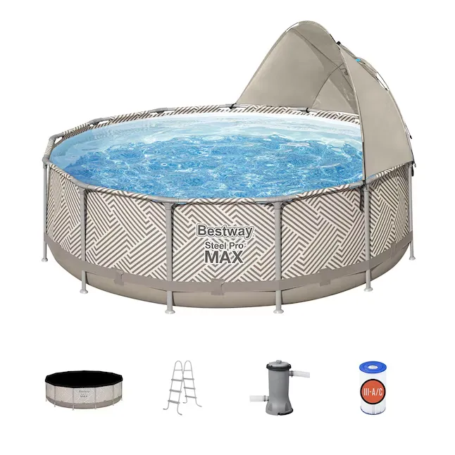 Bestway Steel Pro Max 13' x 42" Round Above Ground Pool Set with Canopy and Ladder