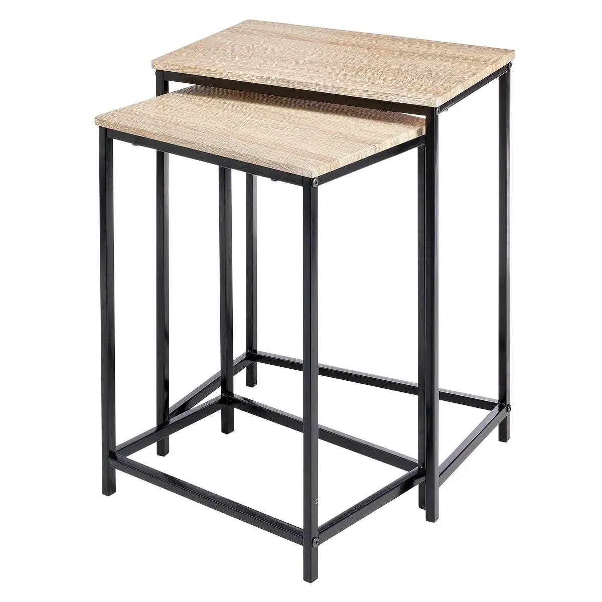 mDesign Modern Home Decor, Metal Wood End Table - Natural/Black