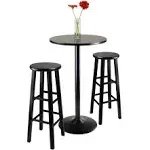 3pc Round Black Pub Table with two 29&quot; Wood Stool Square Legs