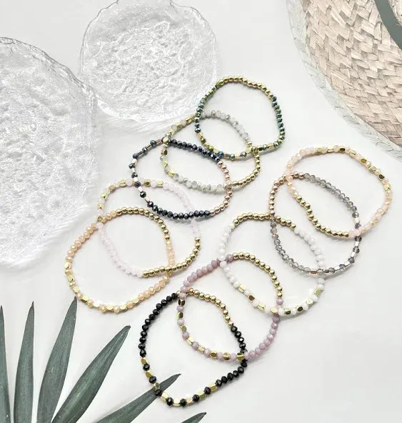 WAINIS 27-28Pcs Delicate Boho Beaded Bracelet Multi Layer Versatile Statement Bracelets Stackable stretch Cuff Sparkly Glass Crystal Beads bracelets