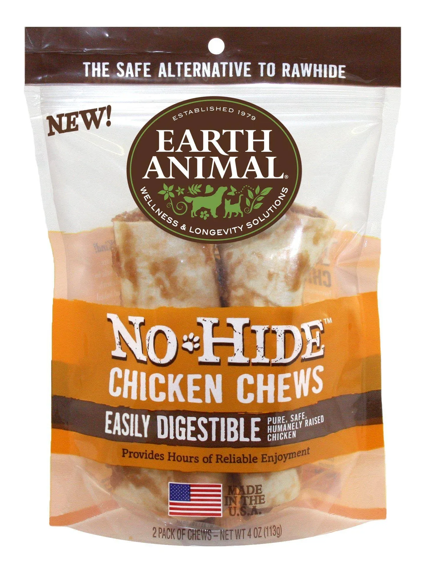 Earth Animal Dog No Hide Chicken Chews 4" 2-Pack