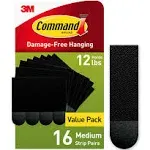 Command Picture Hanging Strips, Indoor Use, 16 Black Adhesive Strip Pairs