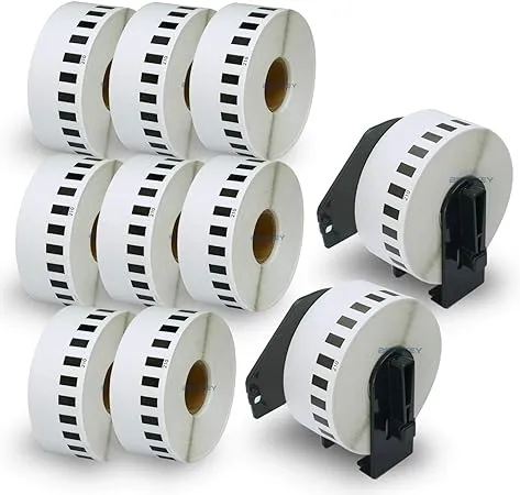 BETCKEY - Compatible Continuous Labels Replacement for Brother DK-2210 (1.1 in x 100 ft), Use with Brother QL Label Printers [10 Rolls + 2 Reusable Cartridges]