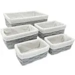 5 Pack Wicker Nesting Baskets with Cloth Lining for Shelves, Gray, 3 Sizes