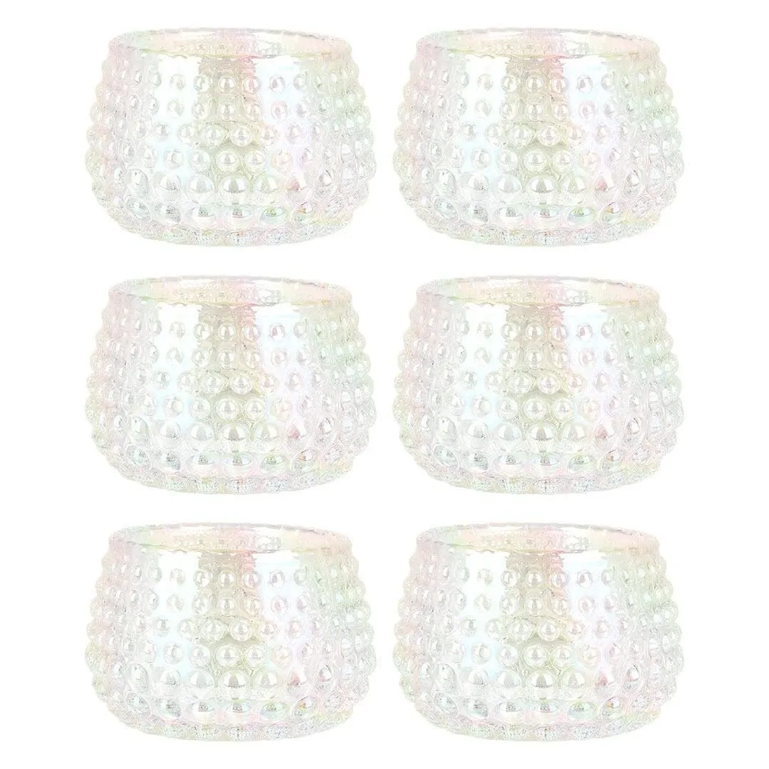 Koyal Wholesale 2" Tall Iridescent Modern Hobnail Glass Candle Holders, Set of 6 Holders