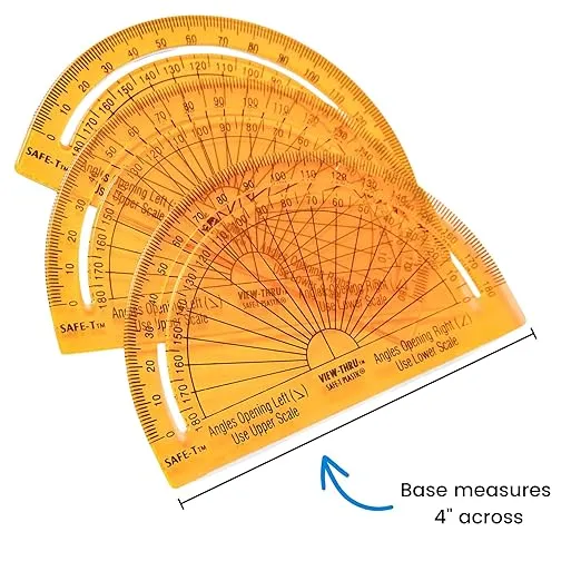 hand2mind Safe-T Protractor for Kids Math, Flat 180 Degree Protractors, Clear Orange Plastic Protractor, Safety Protractor for Kids, Safety Kids School Supplies, Homeshool Supplies (Set of 24)