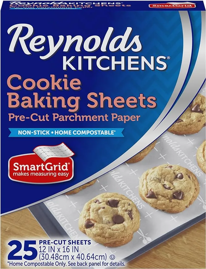 Reynolds Kitchens Cookie Baking Sheets, Pre-Cut Parchment Paper,25 Count (Pack of 4), 100 Total Sheets