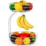 Auledio 2-Tier Countertop Fruit Vegetables Basket Bowl Storage with Banana Hanger