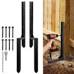 3.42 FT Fence Post Repair Kit, Heavy Duty Steel Fence Post Anchor Ground Spike for Repair Tilted, Broken Wood Fence Post (Black - Set 2)