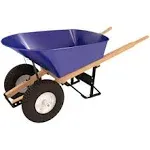 Bon 11-676 Double Knobby Tire Steel Wheel Barrow - 6 Cu ft Tray - Wood Handle