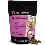 Pet Honesty Cat Multivitamin Chews - Supports Overall Immune Health, Joints, Skin & Coat, and Digestion | Omega 3s, Lysine for Cats, Probiotics, Cat Supplements & Vitamins - Chicken (30-Day Supply)