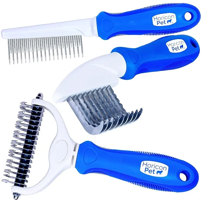 Horicon Pet Ultimate Pet Dematting & Deshedding Set - 3 in 1 Grooming Tool Set ...