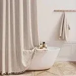 BTTN Extra Long Shower Curtain 72x84 inch Long Boho Tassel Linen Fabric Thick Shower Curtain Set with Plastic Hooks Large Mode