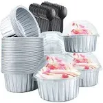 Cupcake Liners with Dome Lids 50 Pack,Free-Air 5oz Aluminum Foil Baking Cups Muffin Tin,Souffle Dessert Pudding Ramekin Holders for Individual