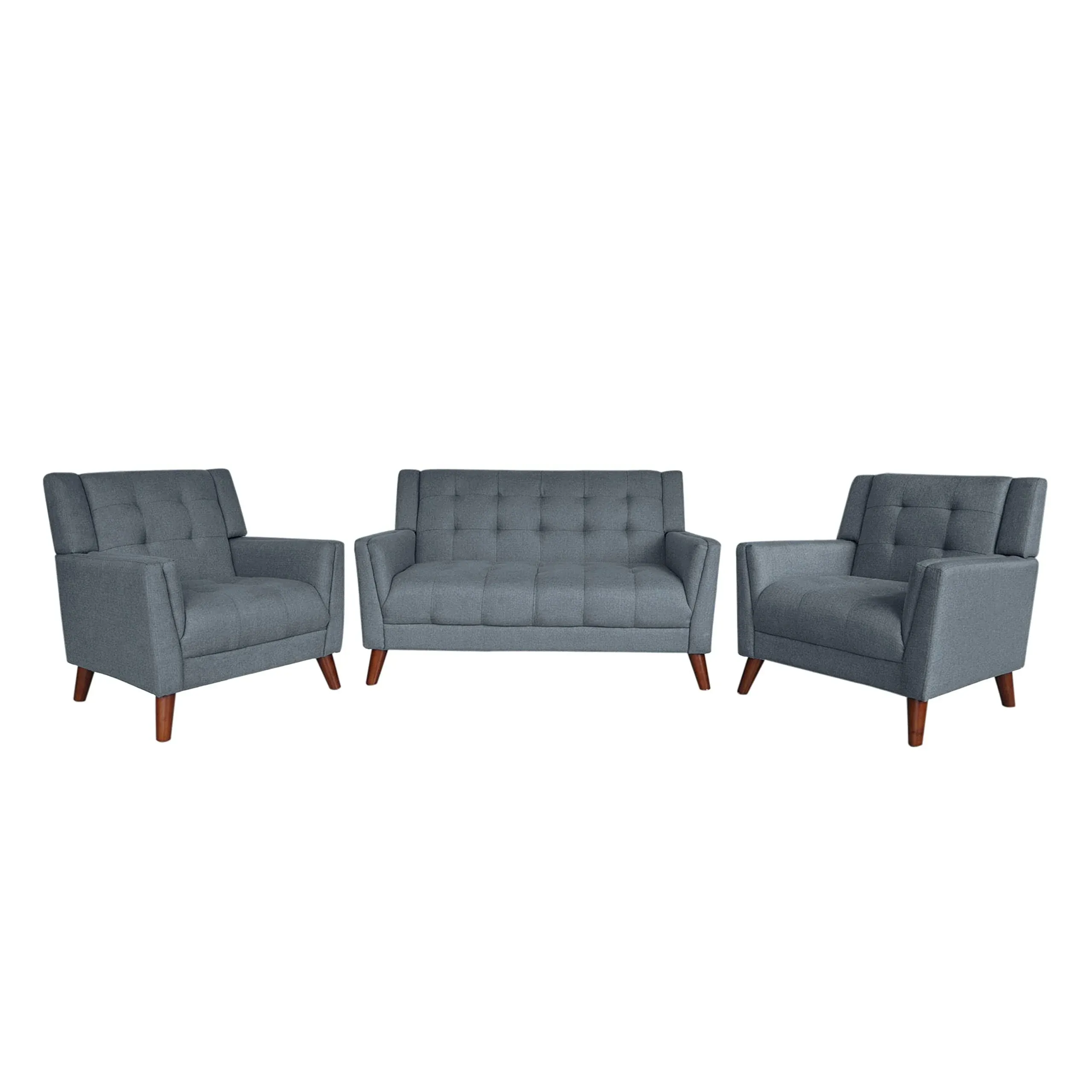 Evelyn Mid Century Modern Fabric Arm Chair and Loveseat Set Dark Gray