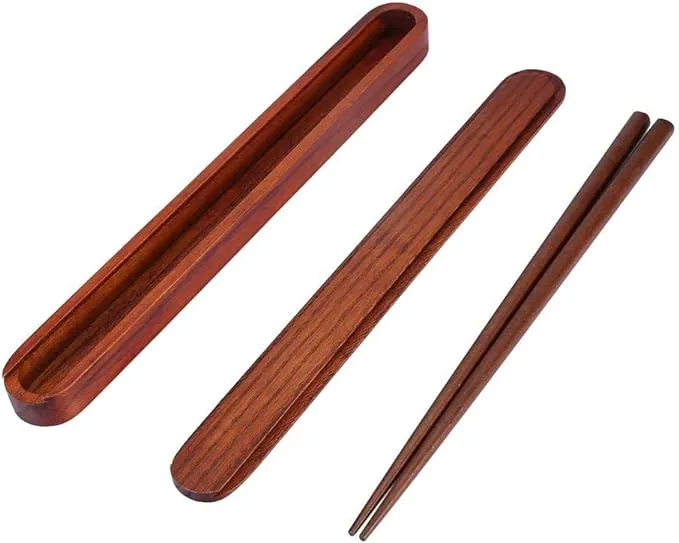 Portable Natural Wooden Chopsticks With Pull Chopsticks Box Case Reusable Har...