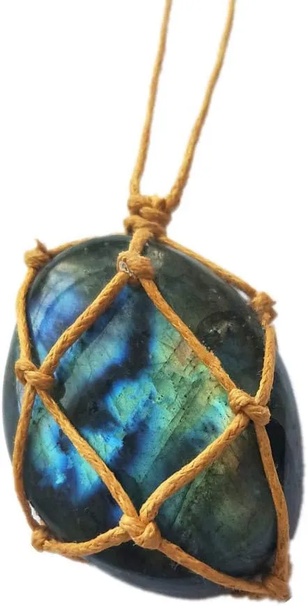 AITELEI Natural Raw Labradorite Crystal Pendant Necklace Reiki Chakra Healing Pendant Treatment Stone with Hand-Woven Rope in RA