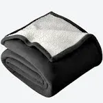 Bare Home Fleece Sherpa Blanket, Throw - Black