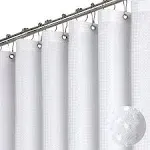 Dynamene White Fabric Shower Curtain， Waffle Weave Heavy Duty Hotel Luxury Cloth