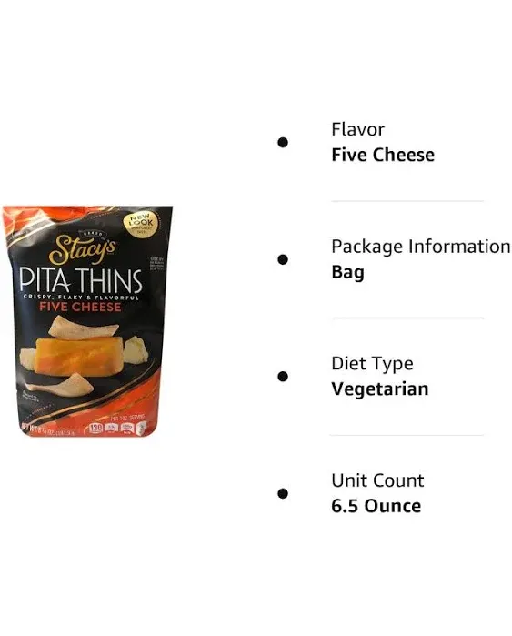 Stacy's New Crispy, Flaky & Flavorful Pita Thins Chip 6.5oz, 2 Pack (Five Cheese)