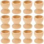 Amosfun 12PCS Wooden Egg Cup Holders Stands DIY Blank Unfinished Wooden Egg Stands Holders 1.1&quot; x 1.3&quot;