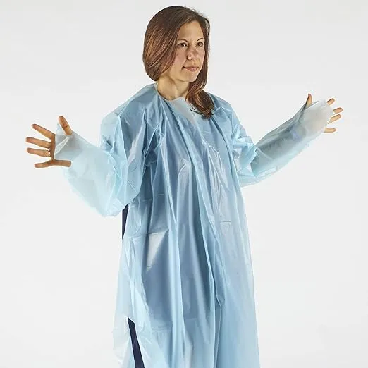 15 Polyethylene Isolation Gowns LEVEL 1 NON SURGICAL BLUE LSP7607-A quarrantine