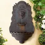 Lion Head Rustic 2 Tier Outdoor Wall Water Fountain LED Light 31 1/2&#034; for Yard